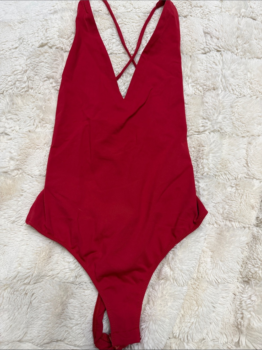 Free People Red Plunge Cross-Back Bodysuit